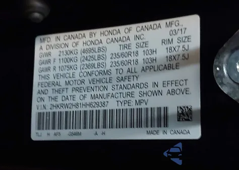 2017 Honda Cr-V Ex-L/Ex-L Navi z USA, uszkodzony, nr VIN 2HKRW2H81HH629387